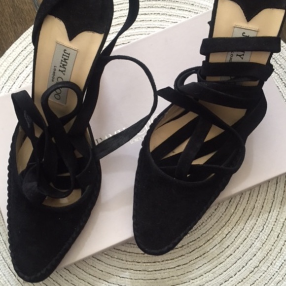 JIMMY CHOO - ECLIPSE  / Black Suede / ANKLE TIE HEEL - Picture 1 of 3